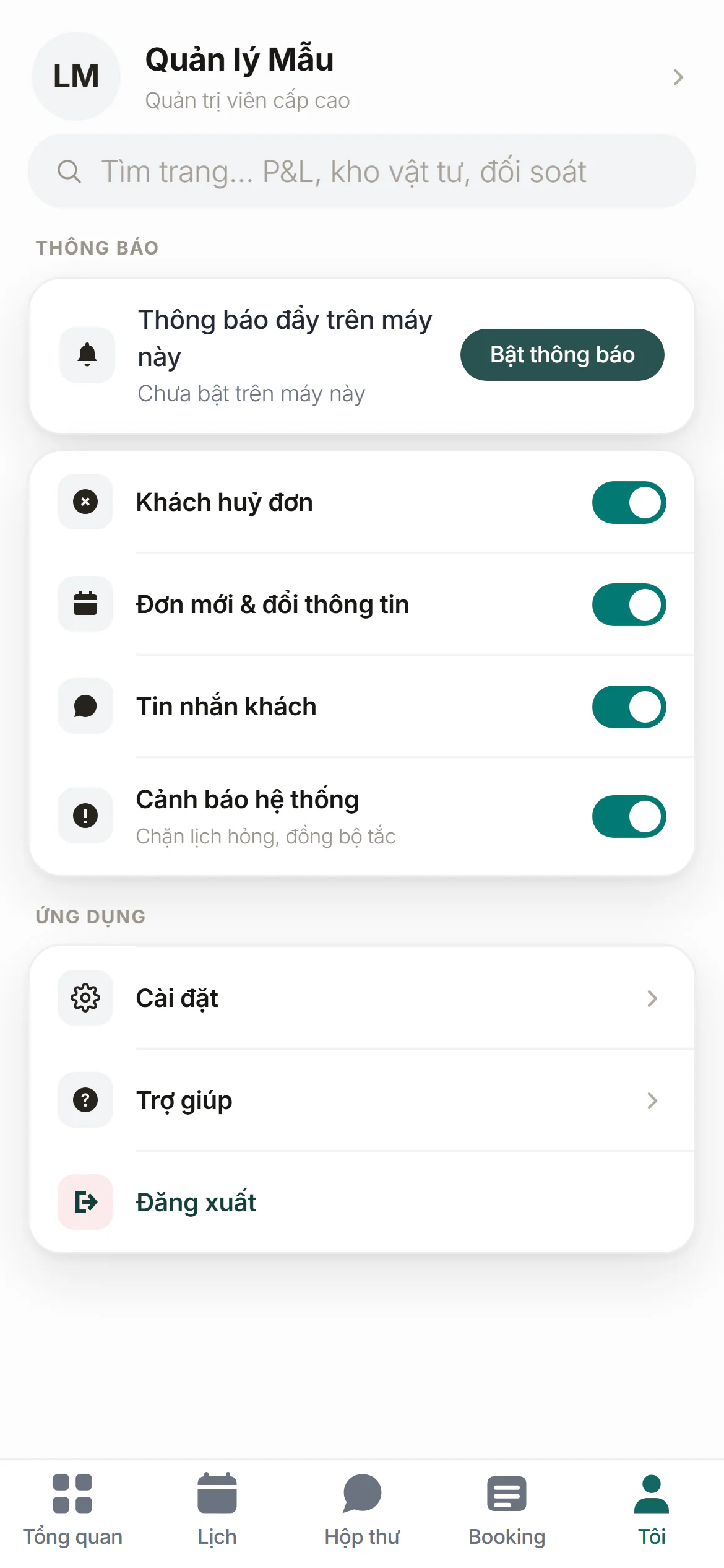 Tab Tôi trên iPhone: nút Bật thông báo của máy này
