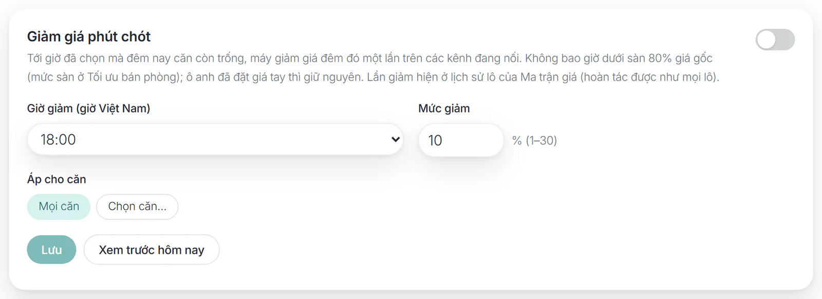 Tab Giá, thẻ Giảm giá phút chót